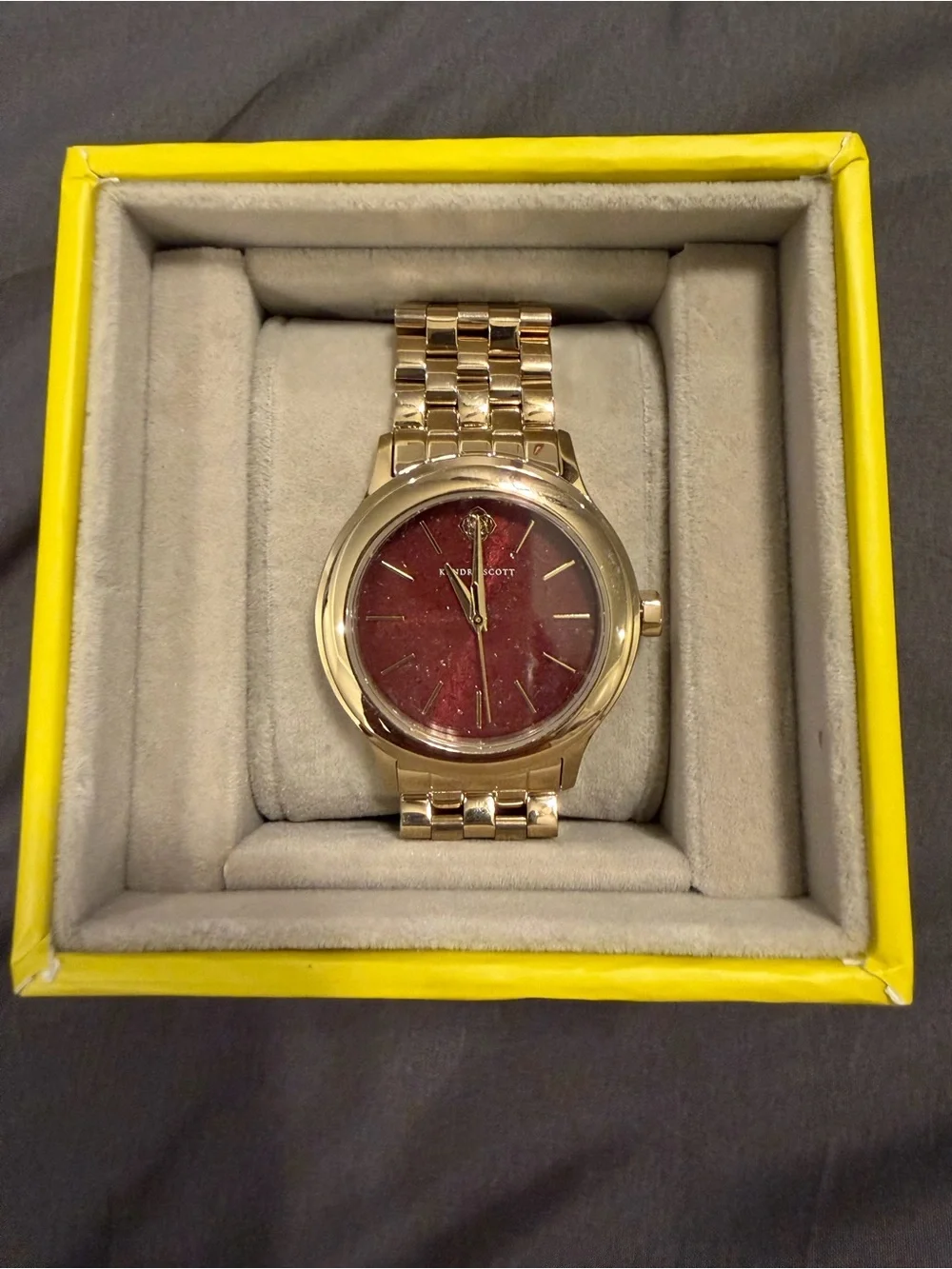 Kendra Scott Gold Bracelet Watch with Burgundy Dial
